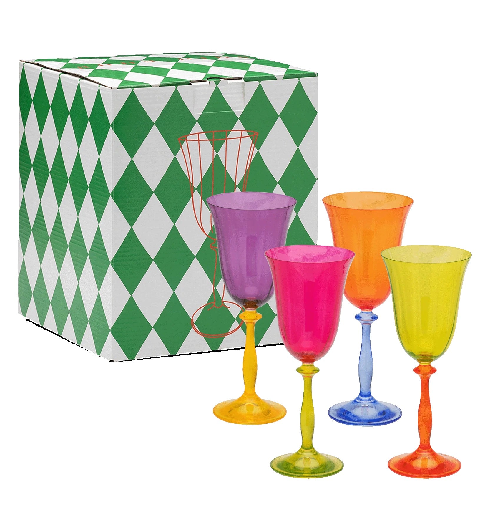 Multicoloured Wine Glass Set of 4
