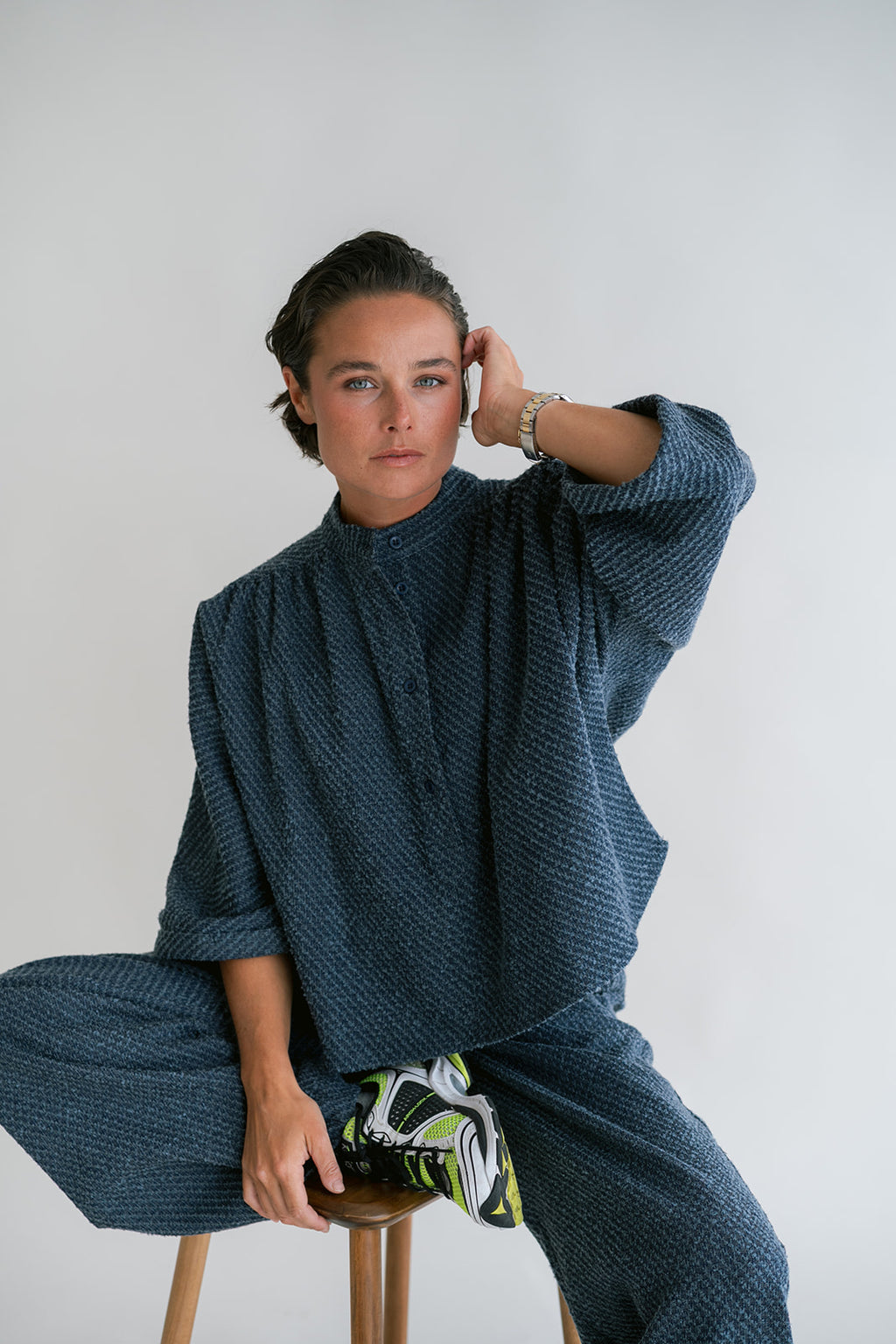 Maya Blouse Navy Tweed