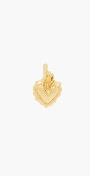 Flaming heart stud earring gold plated