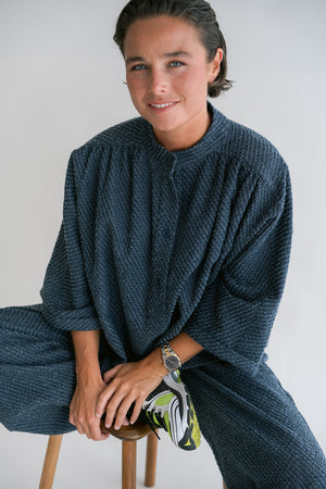Maya Blouse Navy Tweed