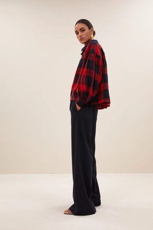 sarah short red check blouse | poppy check