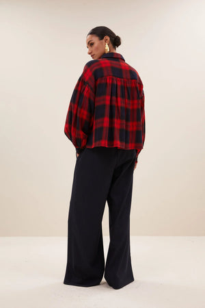 sarah short red check blouse | poppy check