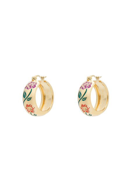 Flower garland hoop earrings brass goldplated