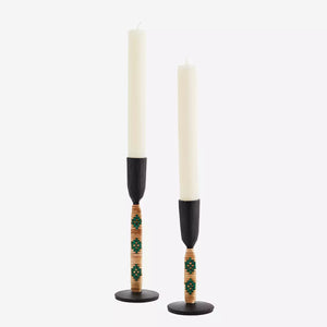 IRON CANDLE HOLDERS W/ BAMBOO